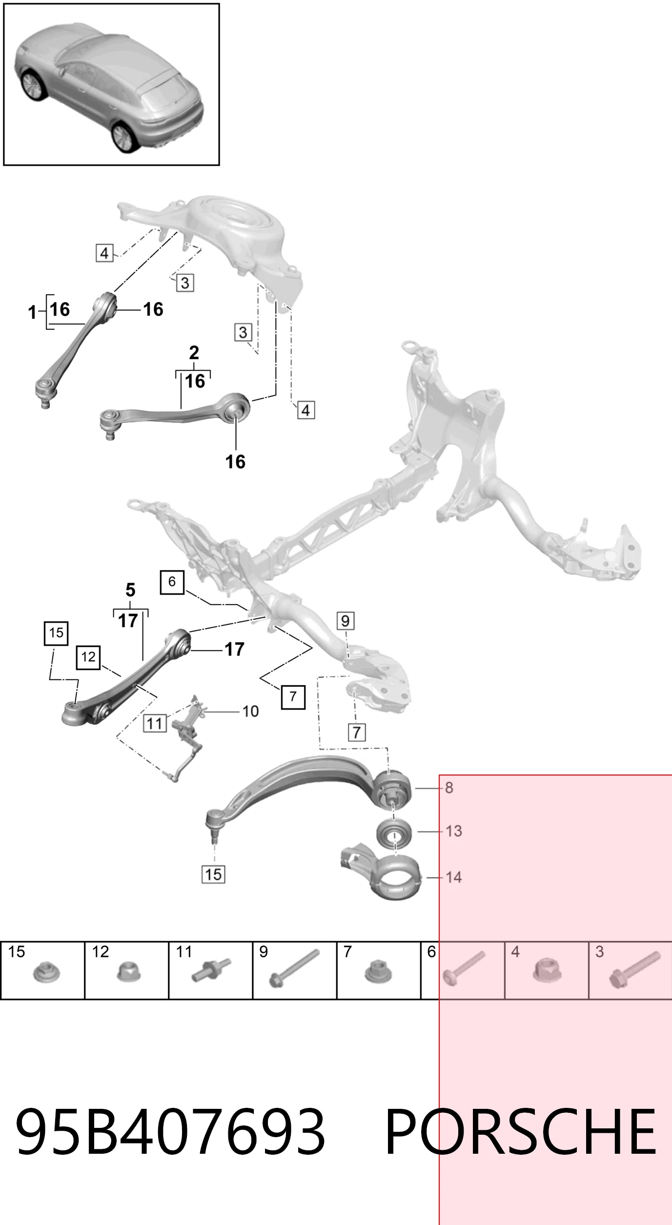 95B407693 Porsche Braço oscilante inferior esquerdo de suspensão dianteira