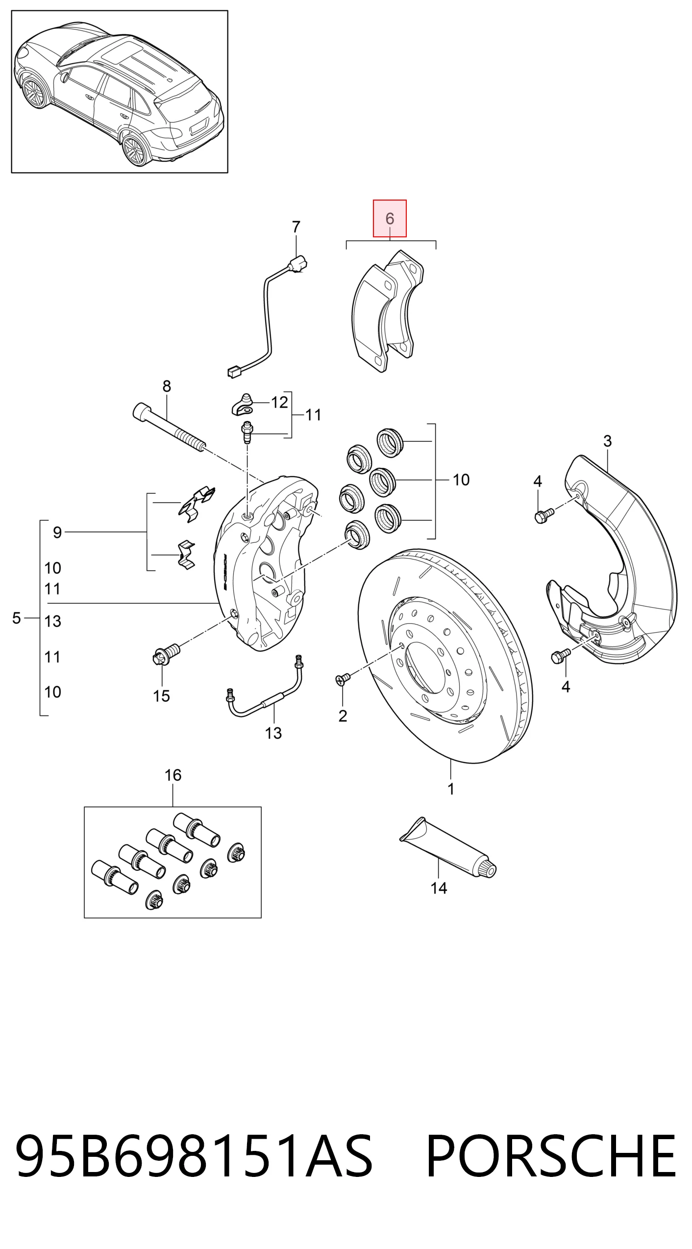 95B698151AS Porsche Sapatas do freio dianteiras de disco