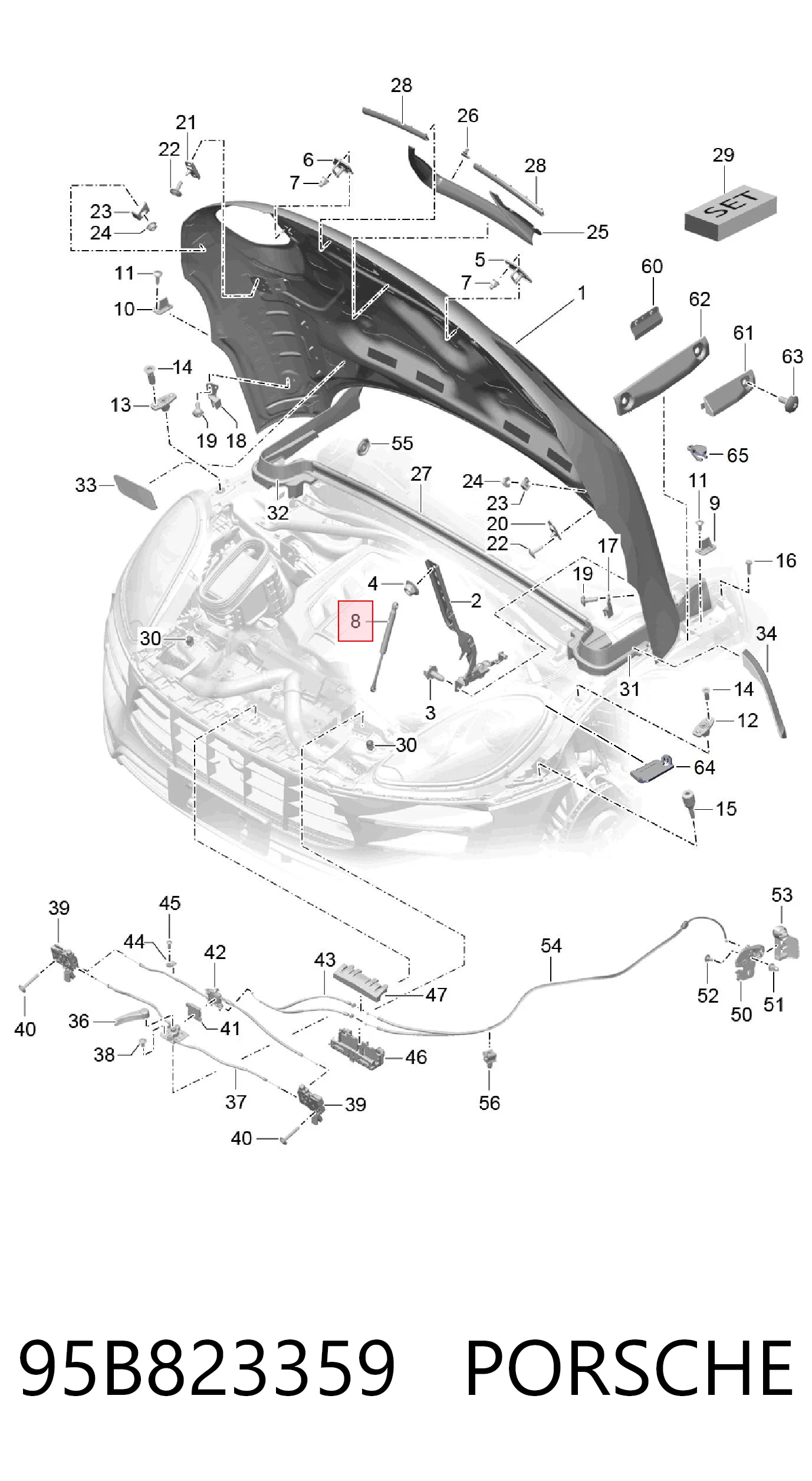 95B823359 Porsche Amortecedor da capota