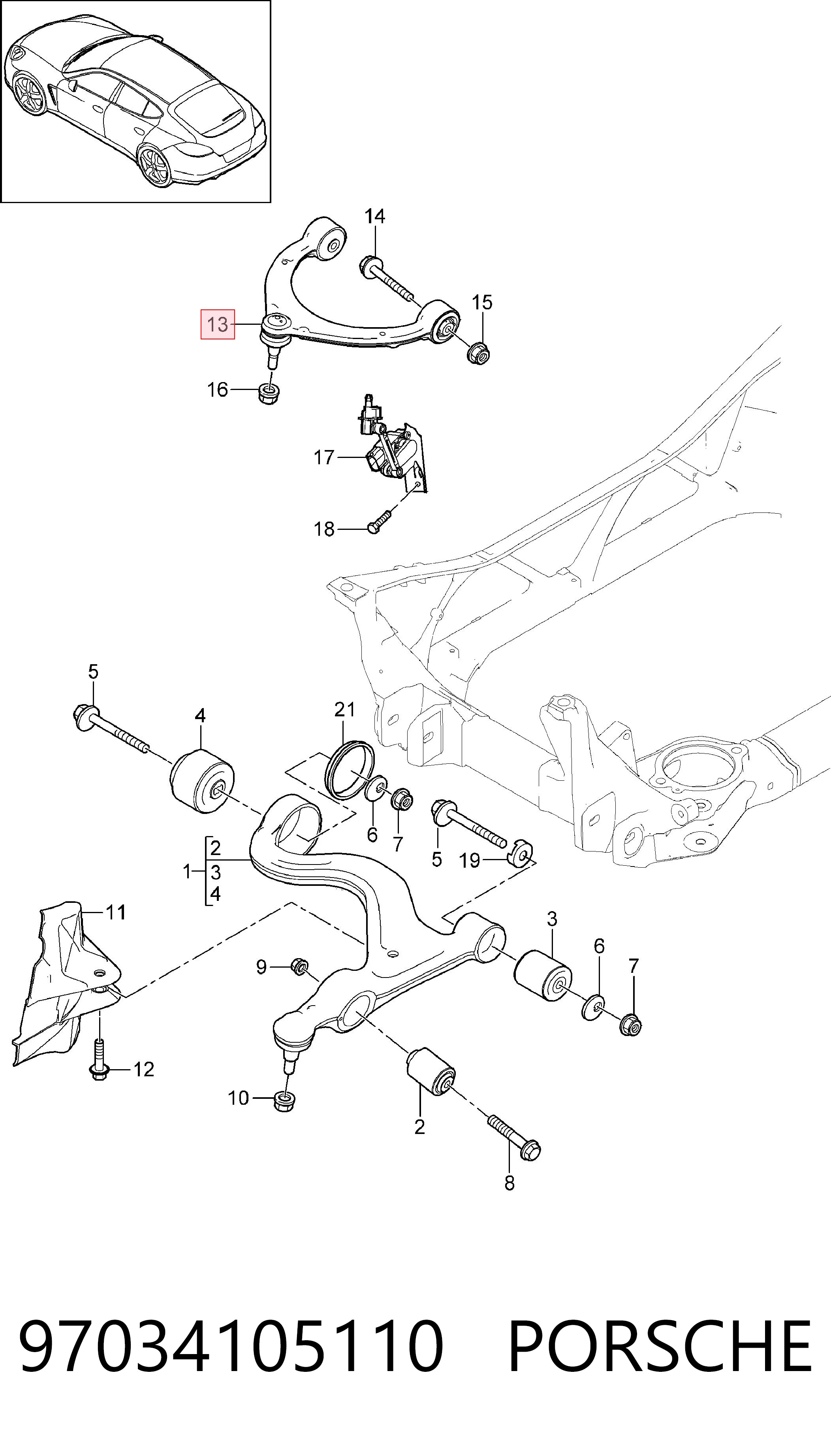97034105110 Porsche Braço oscilante superior esquerdo/direito de suspensão dianteira