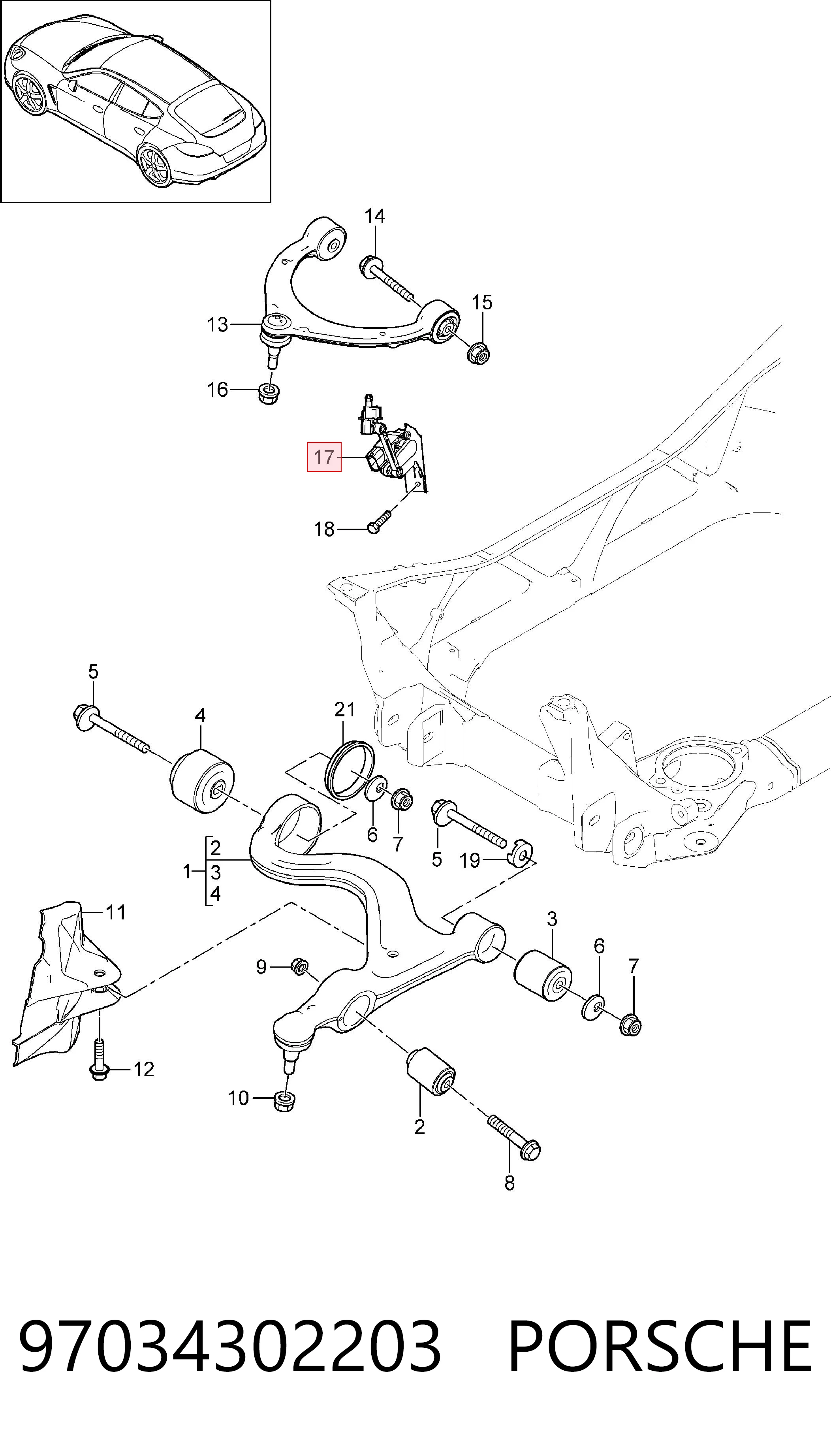 97034302203 Porsche Sensor dianteiro direito do nível de posição de carroçaria