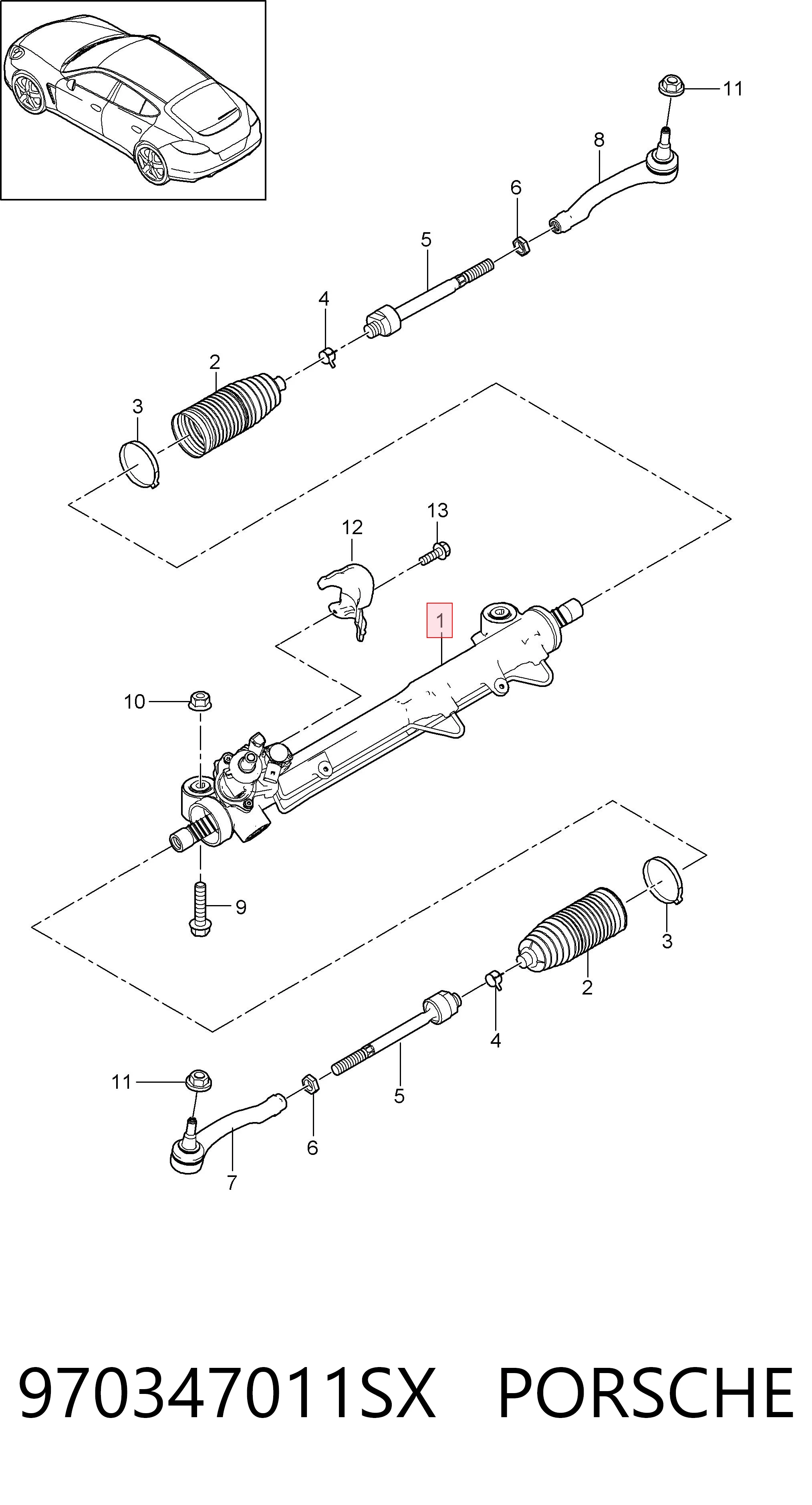 97034701105 Porsche Cremalheira da direção