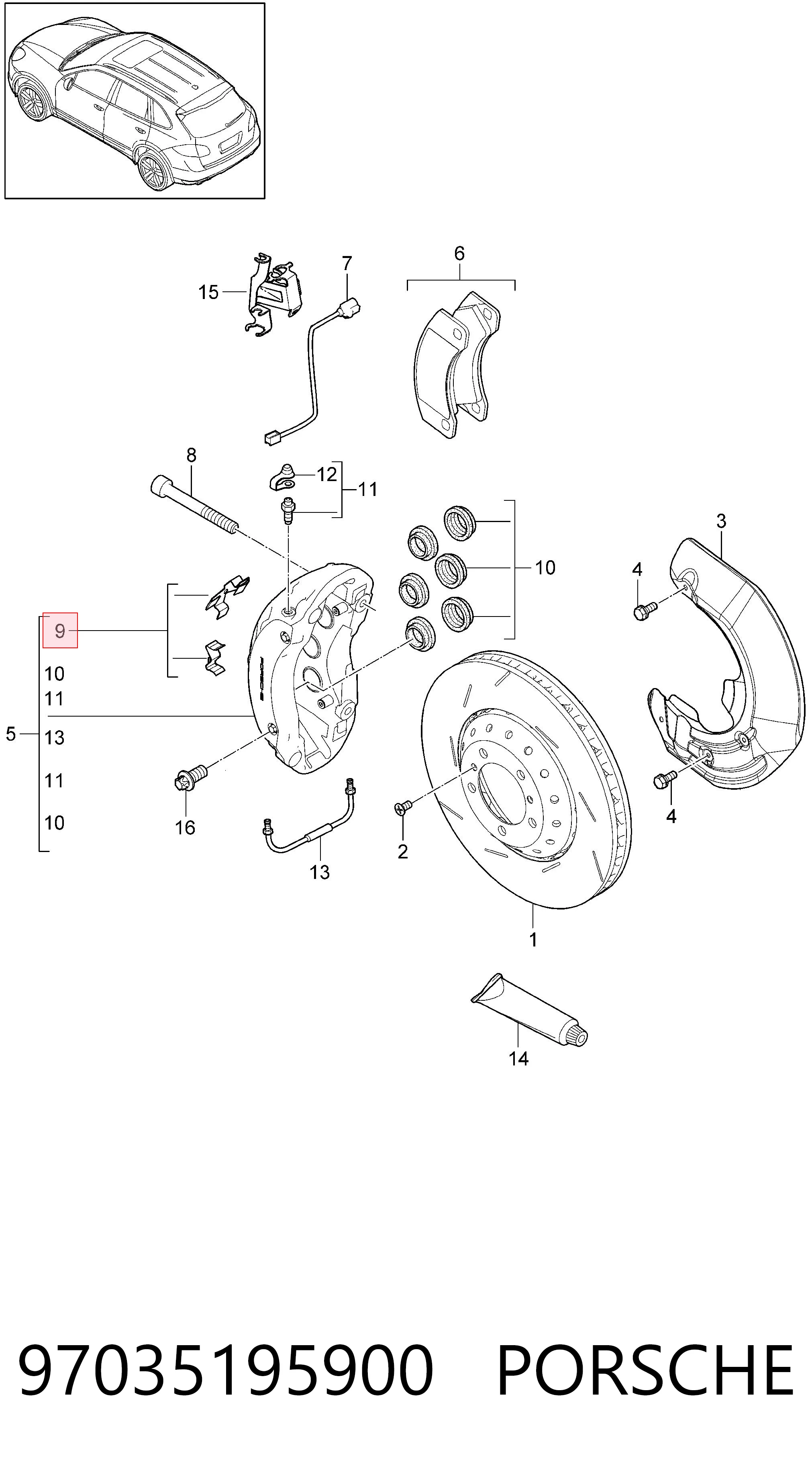 97035195900 Porsche Fechadura de mola de suporte