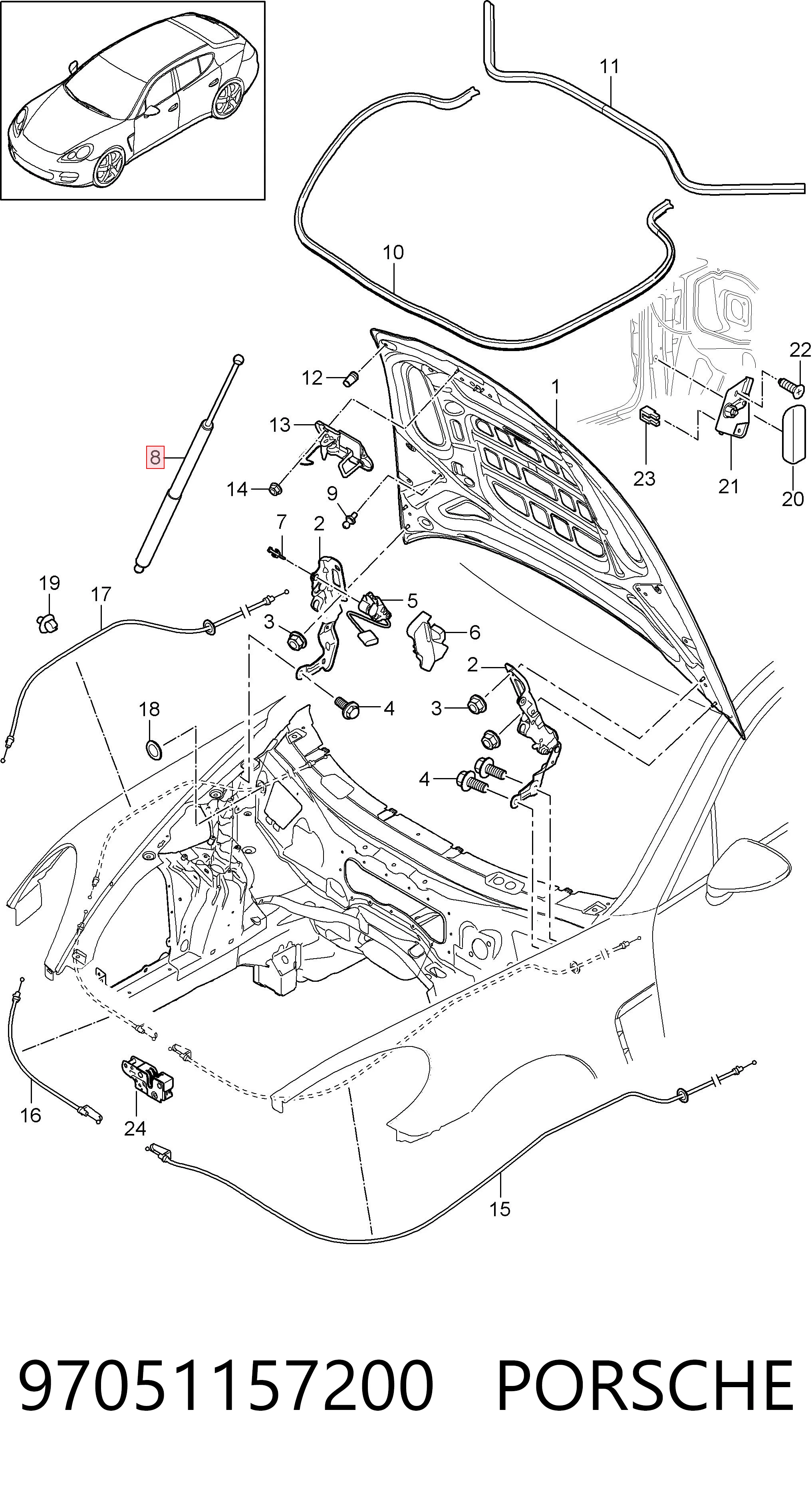 97051157200 Porsche Amortecedor da capota direito