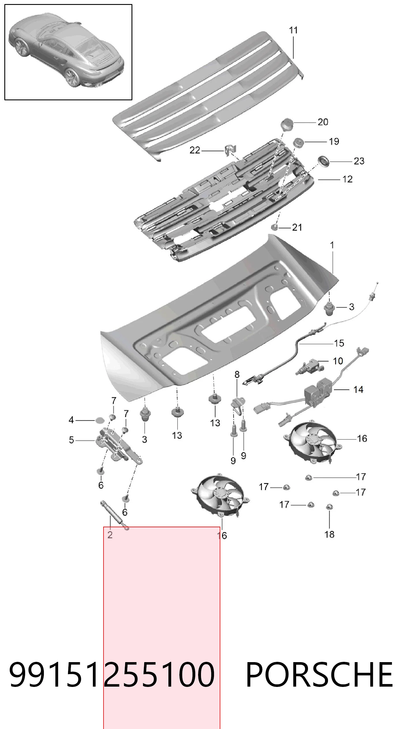 99151255100 Porsche Amortecedor de tampa de porta-malas (de 3ª/5ª porta traseira)