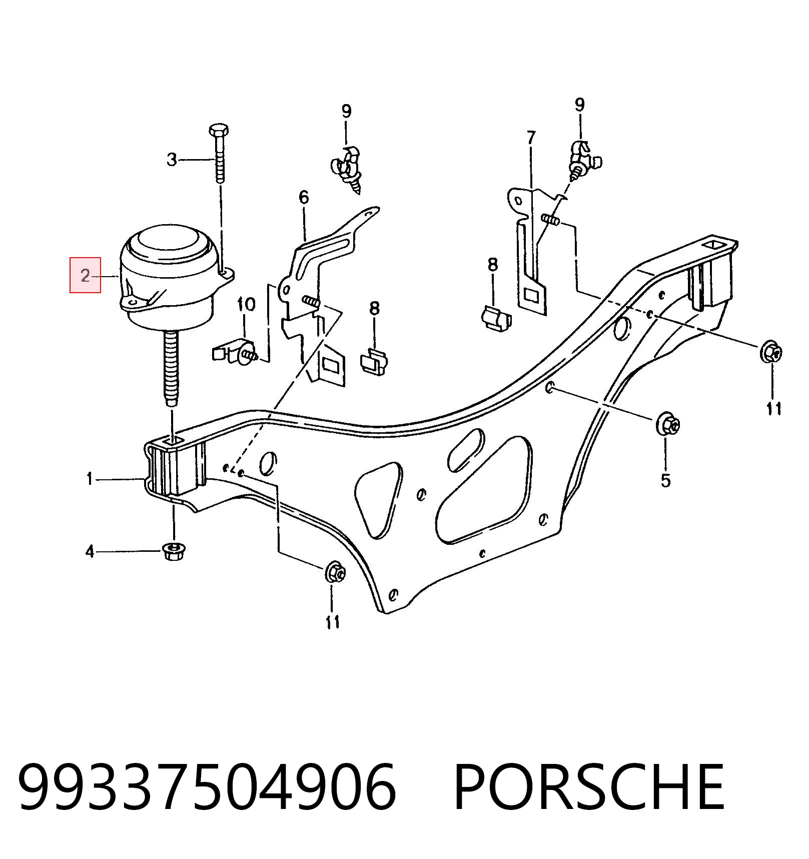 99337504906 Porsche Coxim (suporte) esquerdo de motor