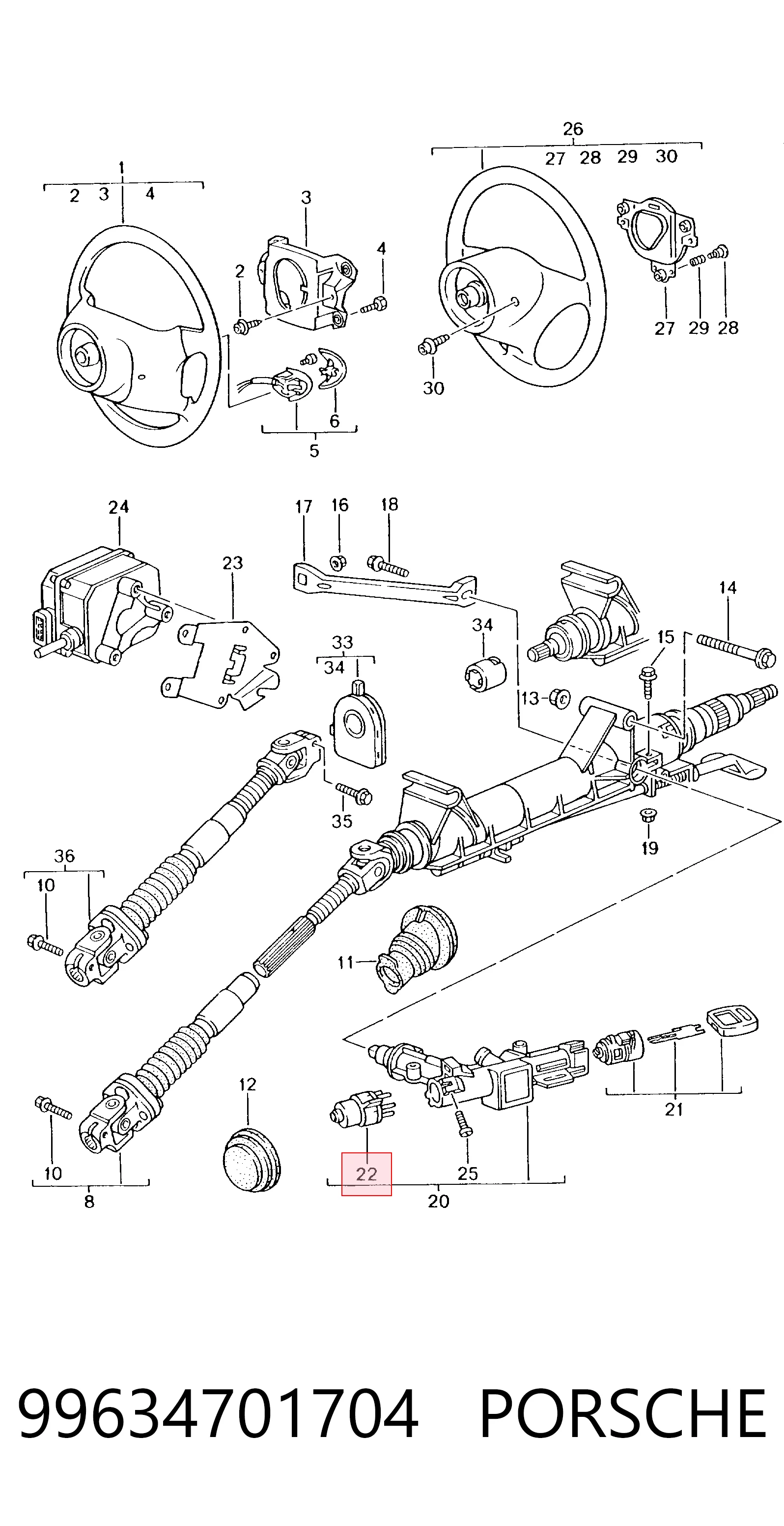 99634701704 Porsche Interruptor de fim de carreira de fecho de ignição