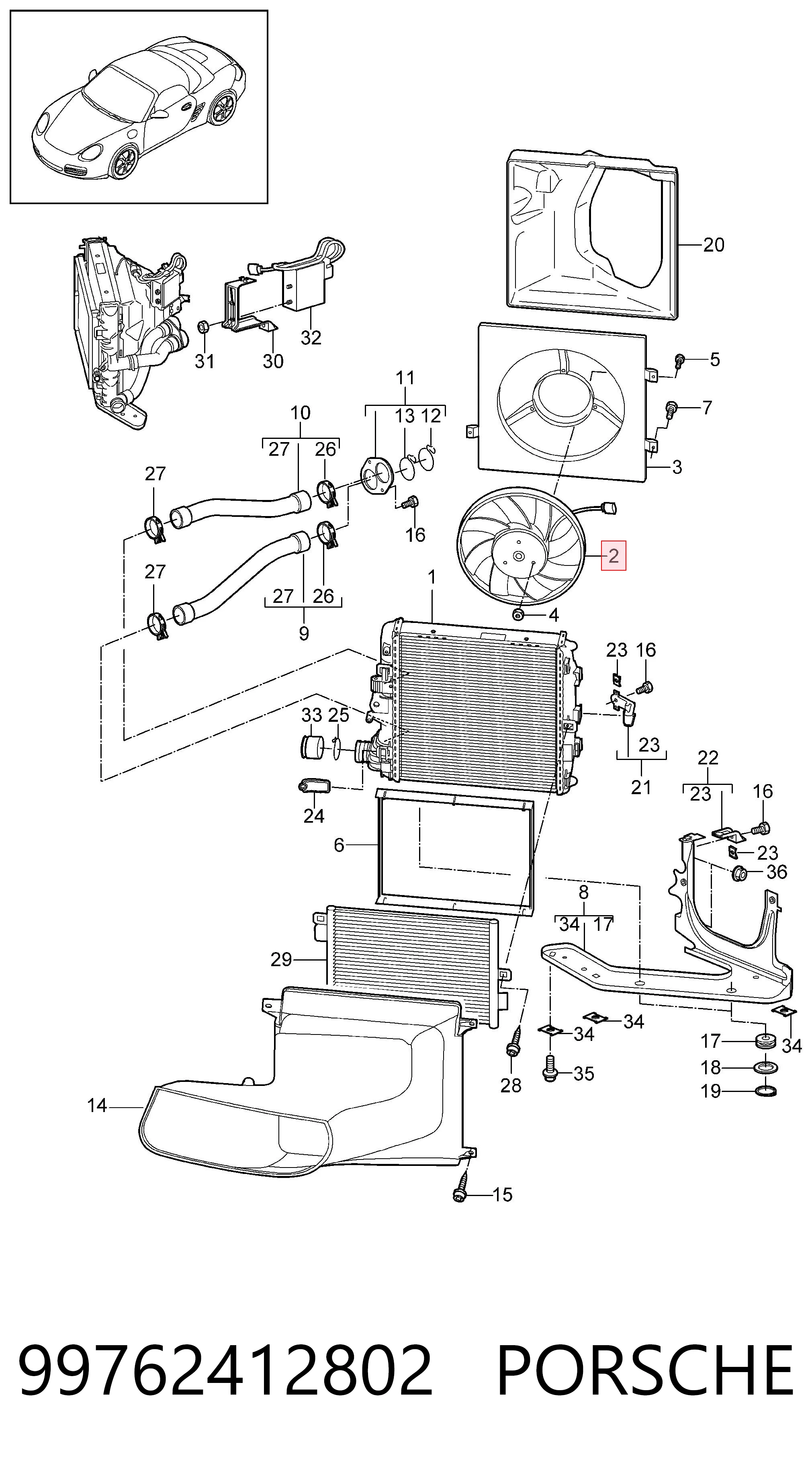 Ventilador elétrico de esfriamento montado (motor + roda de aletas) Porsche 911  997 ao melhor preço