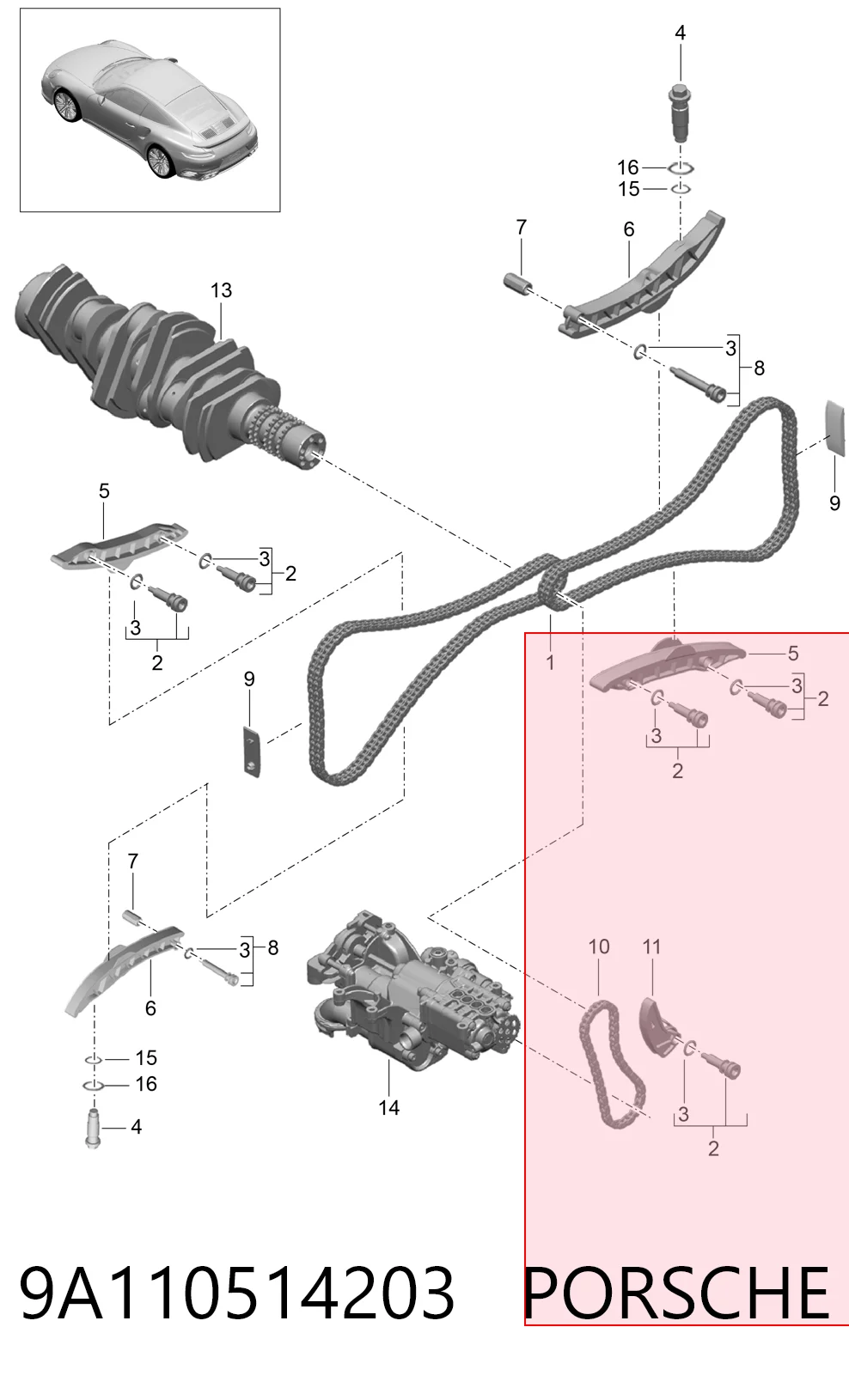 Cadeia do mecanismo de distribuição de gás para Porsche 911 991