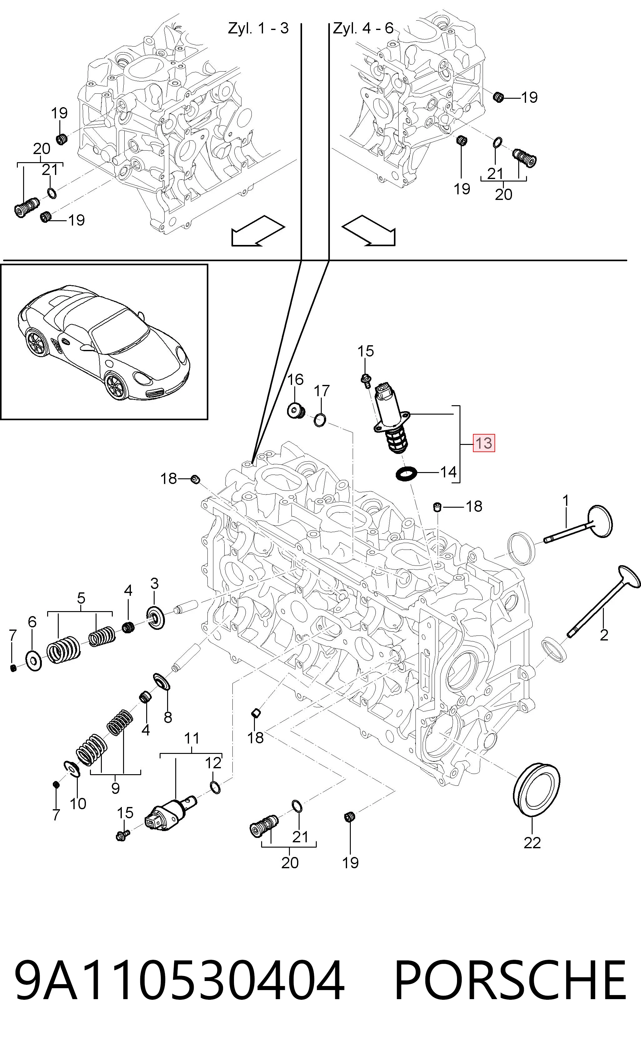 9A110530404 Porsche Válvula eletromagnética de posição (de fases) da árvore distribuidora