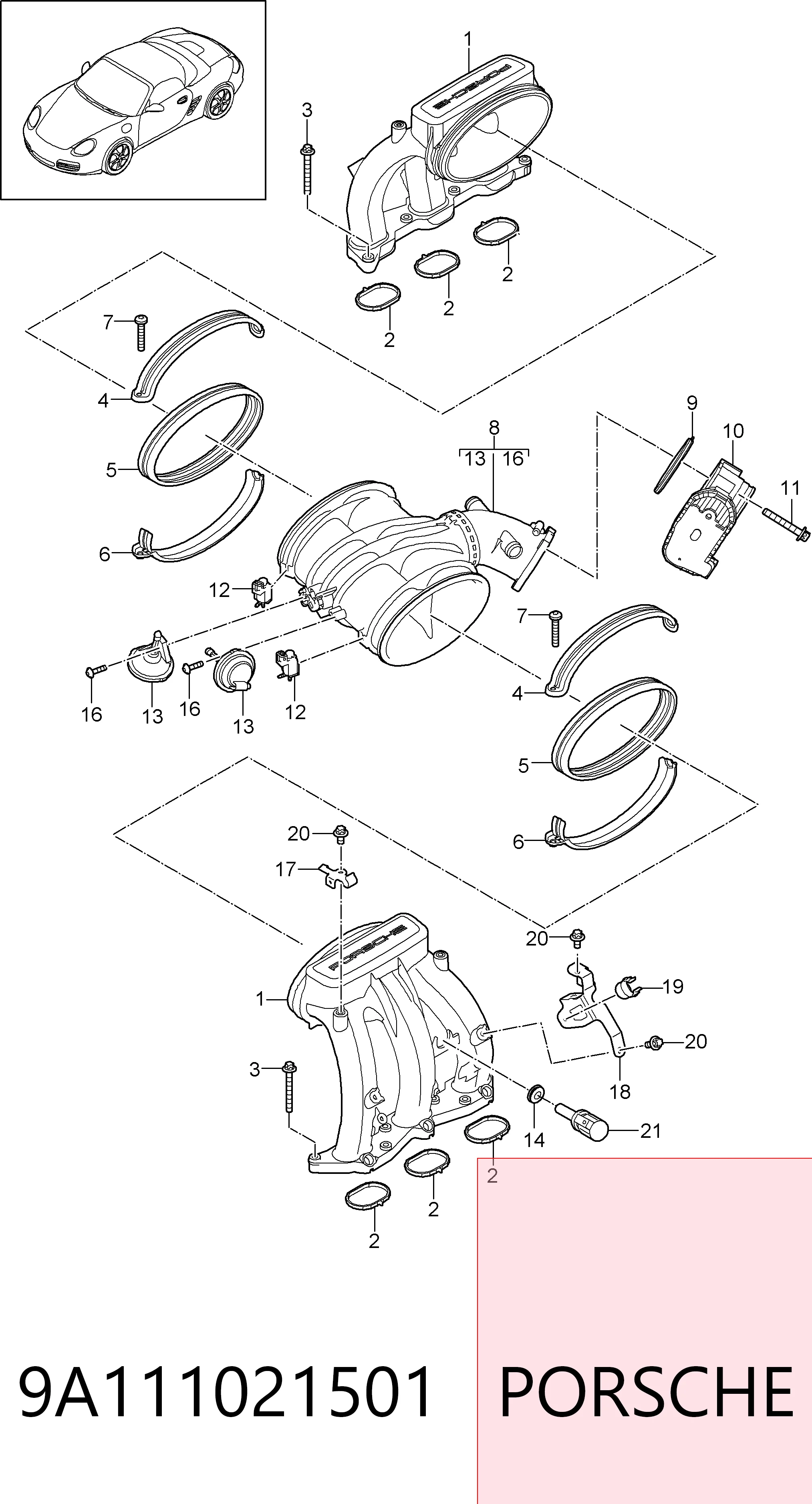Vedante de tubo coletor de admissão para Porsche 911 991