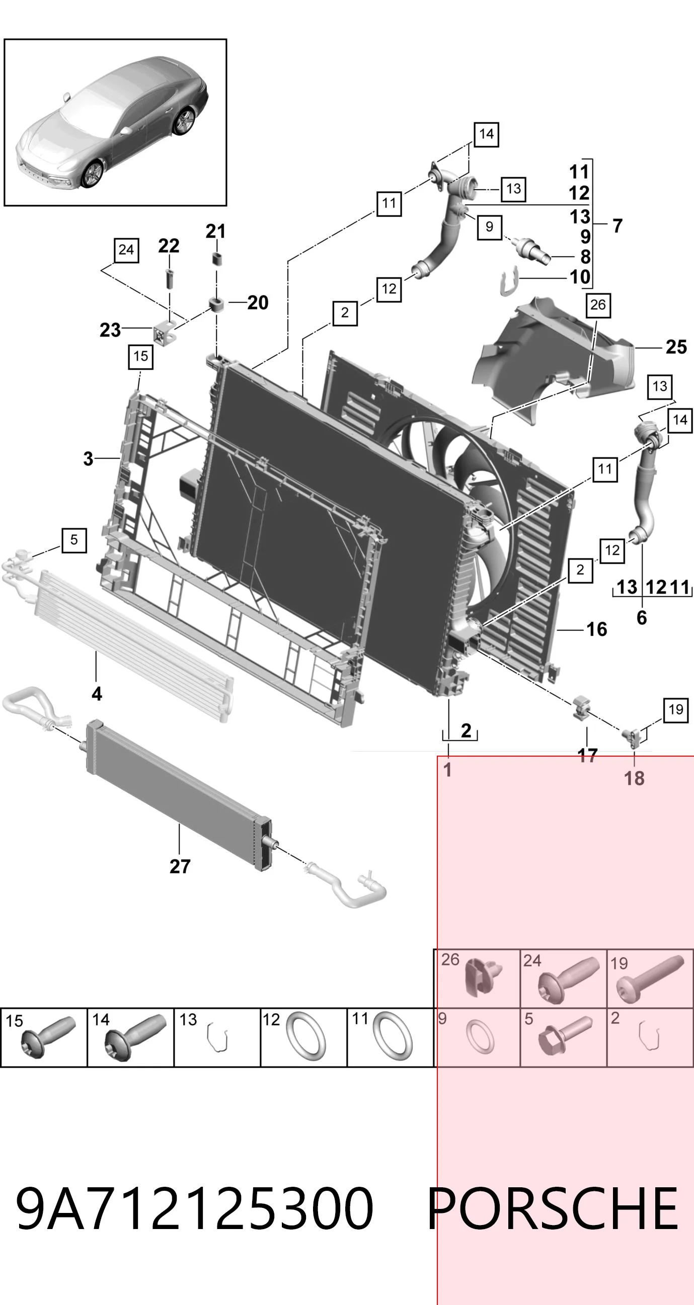 9A712125300 Porsche Radiador de esfriamento de motor