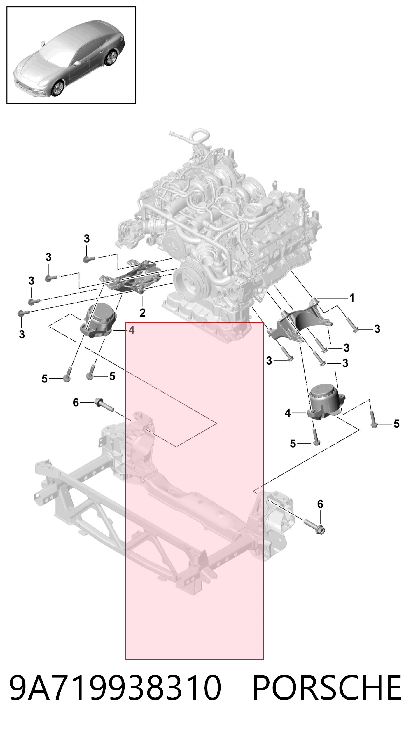9A719938310 Porsche Coxim (suporte) esquerdo/direito de motor