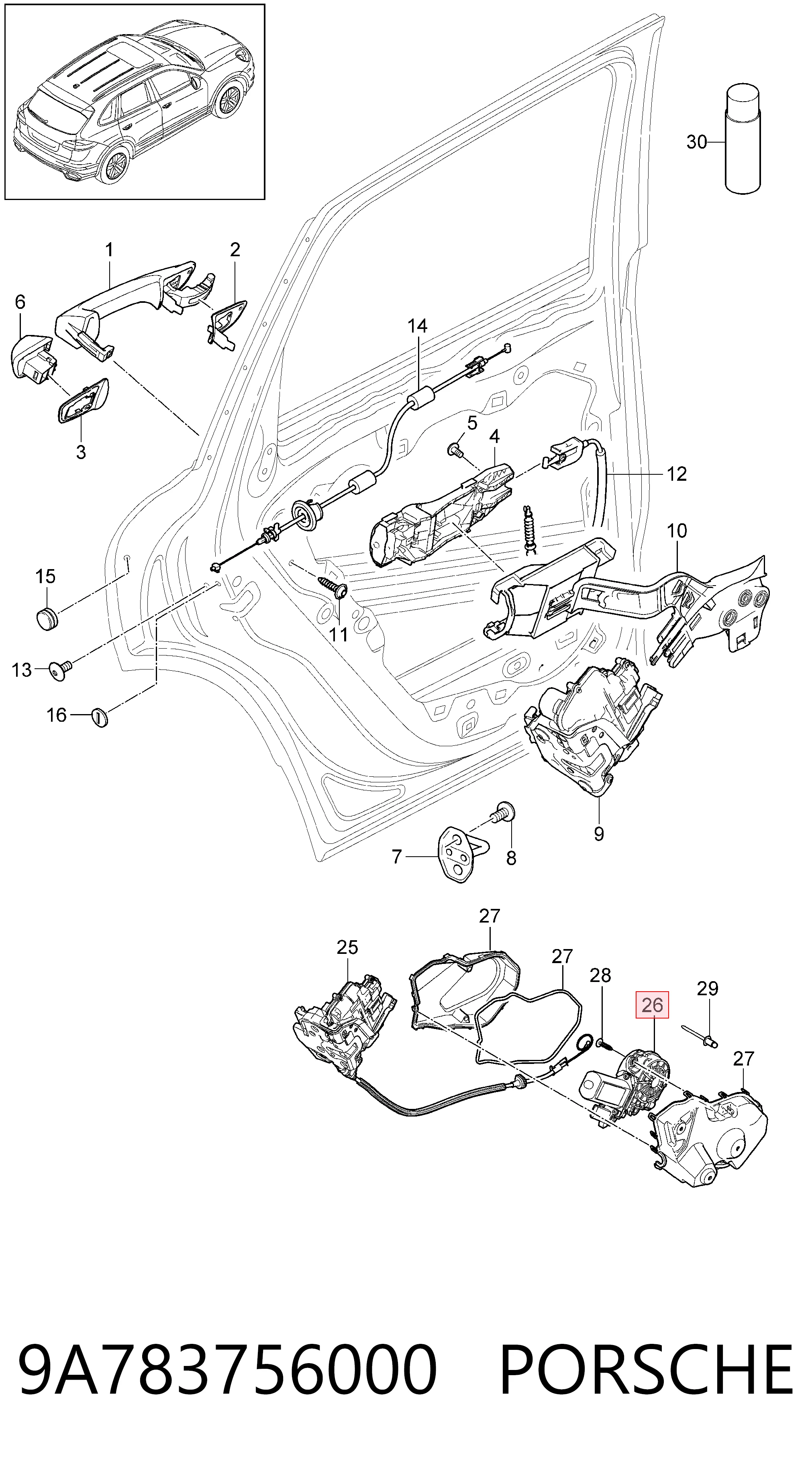 9A783756000 Porsche Motor acionador de abertura/fechamento da porta traseira direita