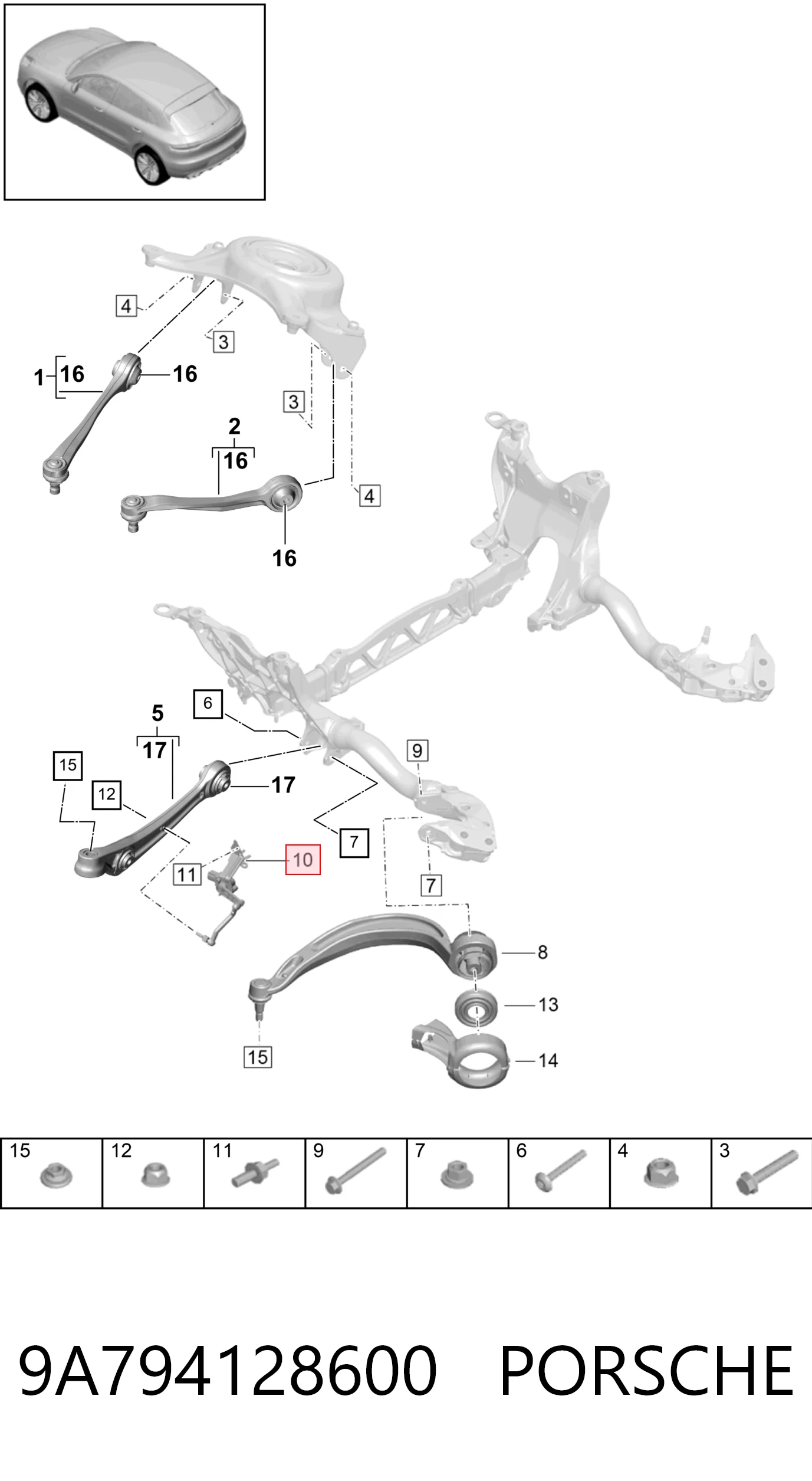 9A794128600 Porsche Sensor dianteiro direito do nível de posição de carroçaria