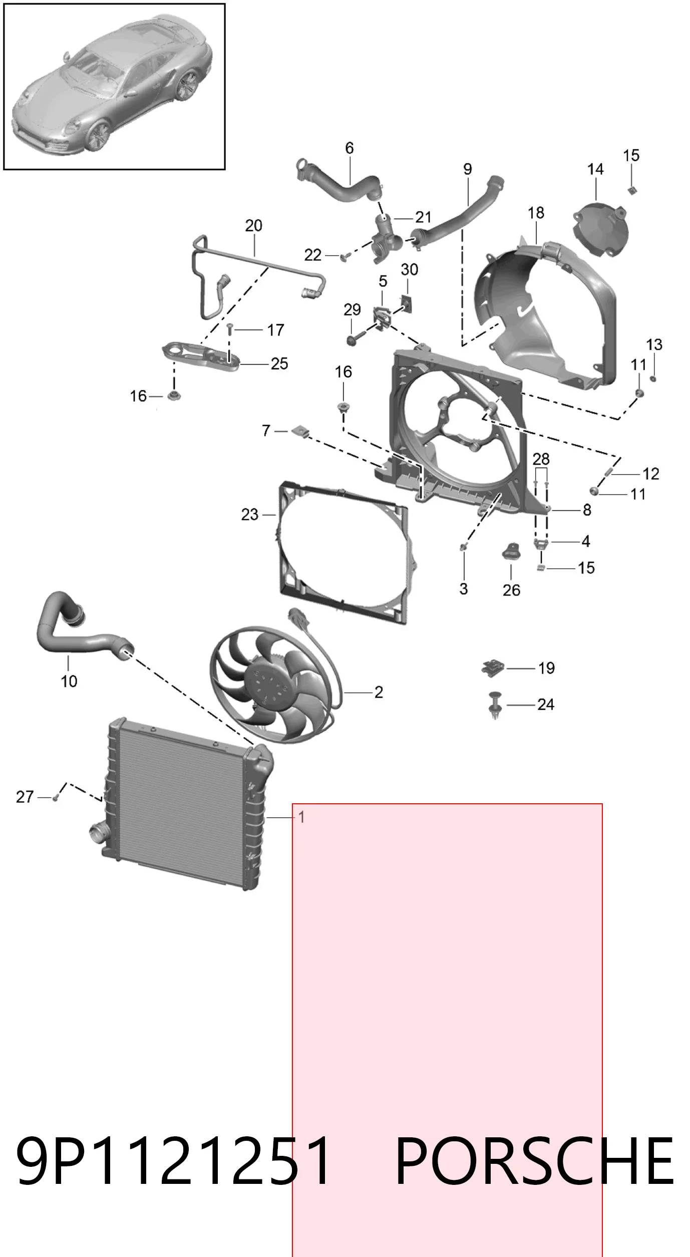 Radiador de esfriamento de motor para Porsche 911 Targa 991
