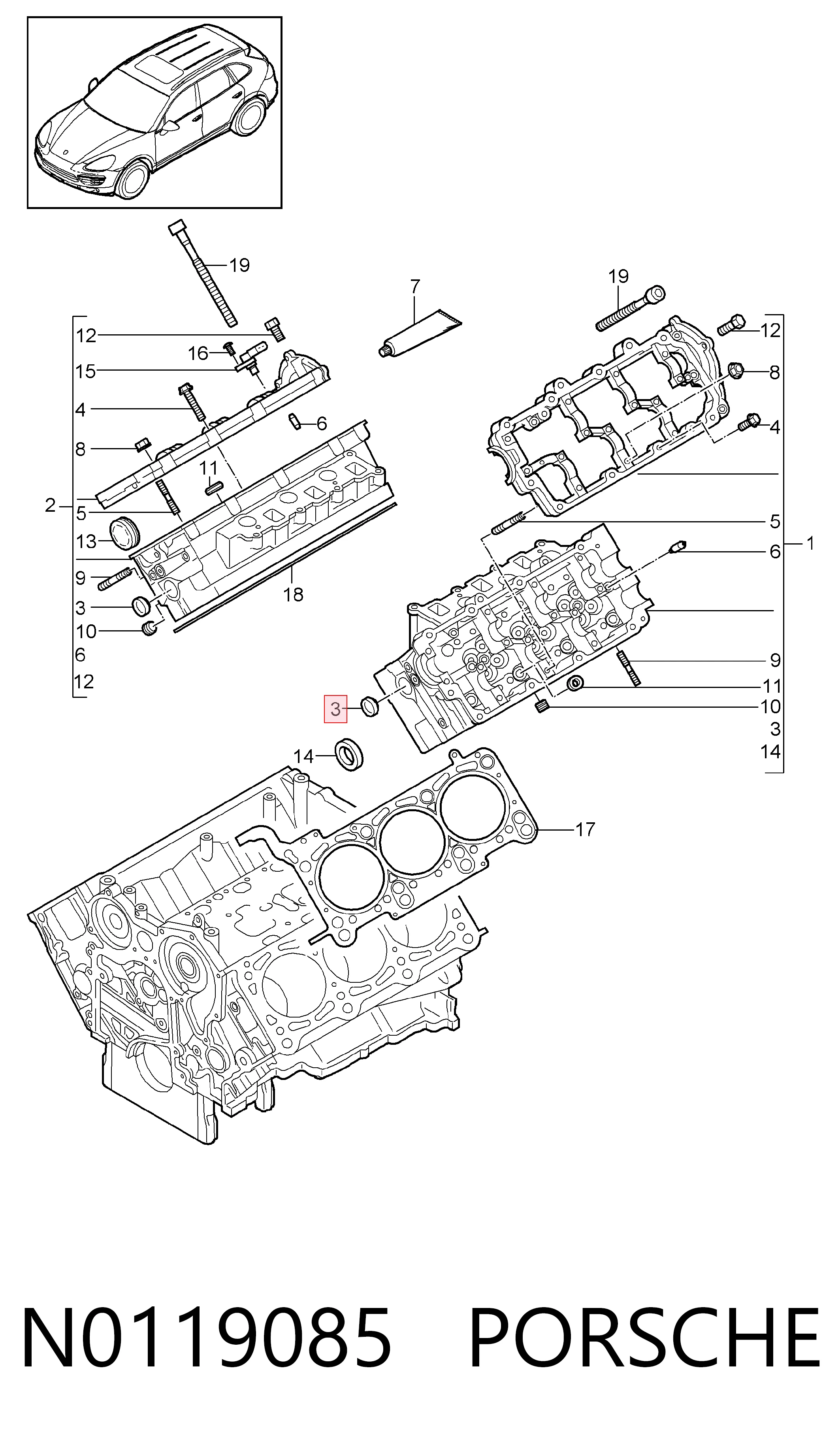 Tampão CBC/do bloco de cilindros para Porsche Cayenne 92A
