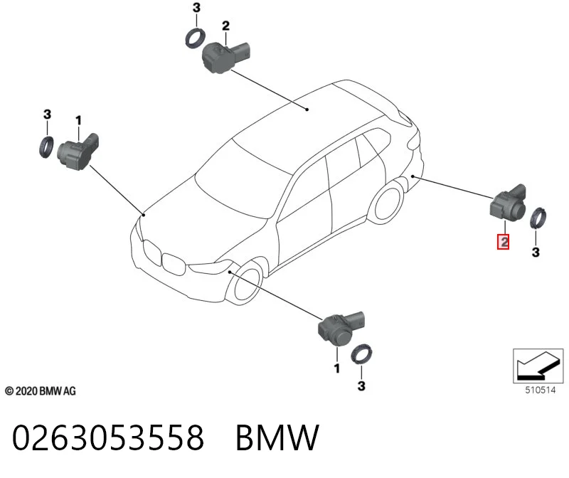 0263053558 BMW Sensor traseiro lateral de sinalização de estacionamento (sensor de estacionamento)