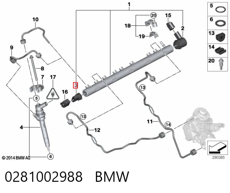 0281002988 BMW Sensor de pressão de combustível