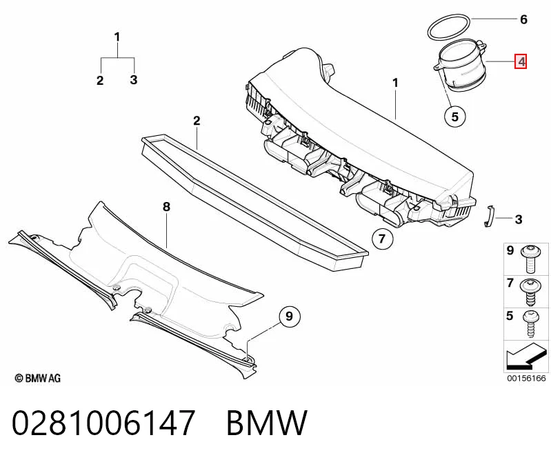 0281006147 BMW Sensor de fluxo (consumo) de ar, medidor de consumo M.A.F. - (Mass Airflow)