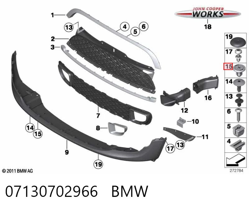 07130702966 BMW Cápsula (prendedor) de fixação do pára-choque dianteiro