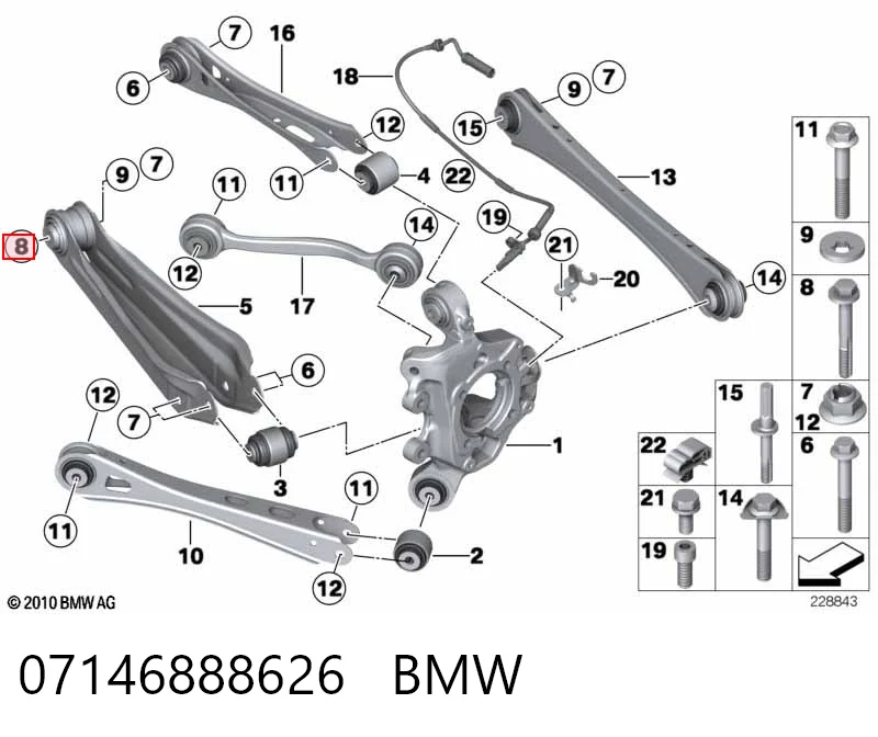 07146888626 BMW Parafuso de fixação do braço oscilante inferior traseiro, interno