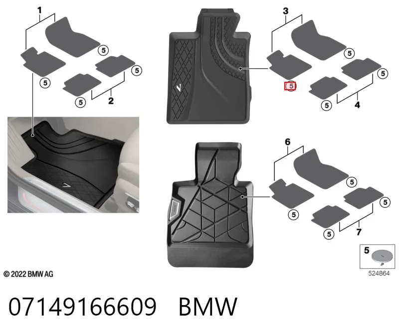 07149166609 BMW Kit de fixação de tapetes de salão
