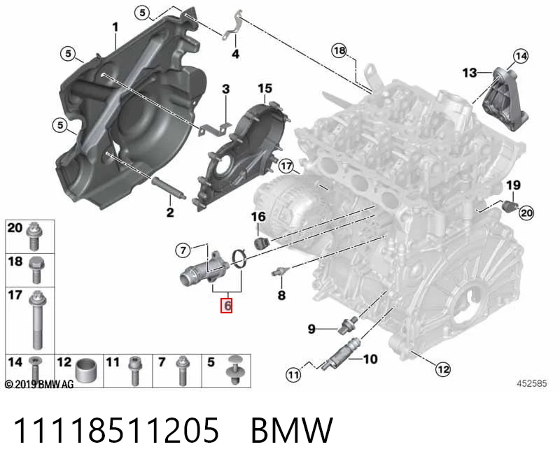11118511205 BMW Tubo de ligação de bloco do sistema de esfriamento