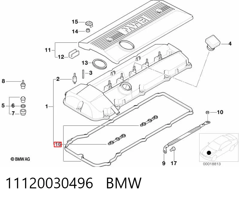 11120030496 BMW Vedante da tampa de válvulas de motor, kit