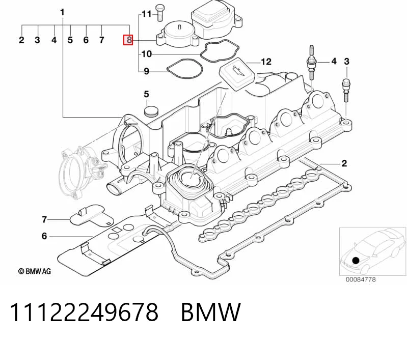 11122249678 BMW Válvula PCV de ventilação dos gases de cárter