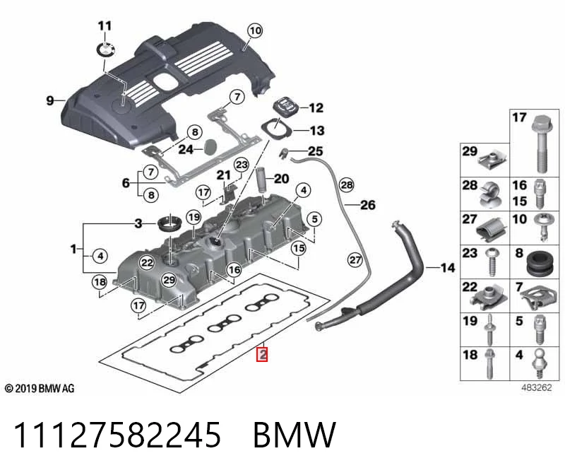 11127582245 BMW Vedante da tampa de válvulas de motor, kit