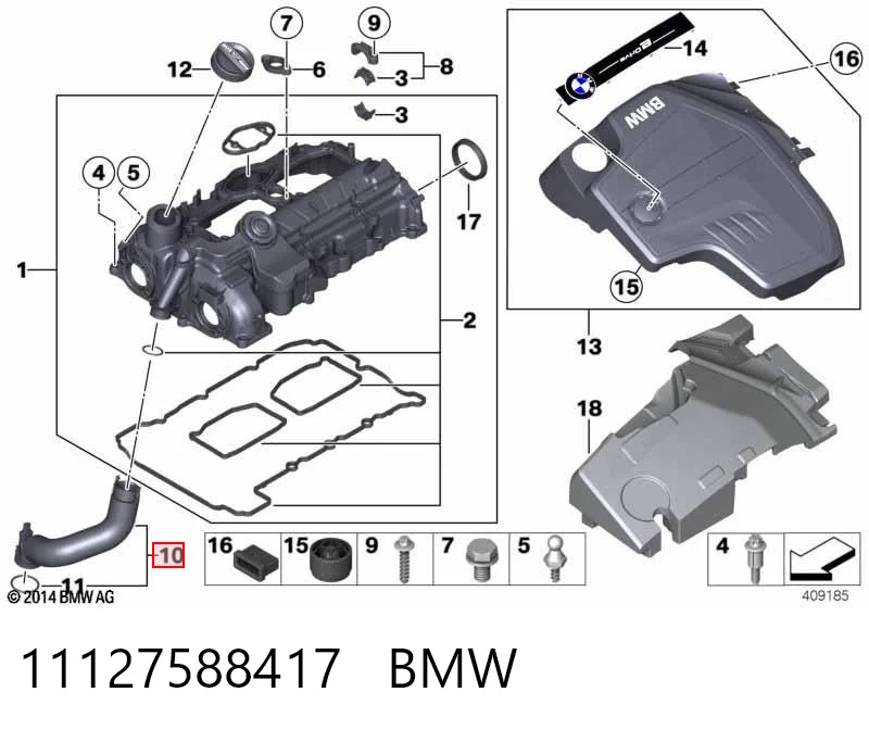 11127588417 BMW Cano derivado de ventilação de cárter (de separador de óleo)