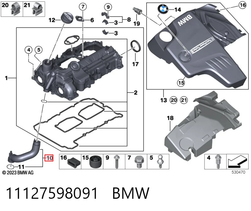 11127598091 BMW Cano derivado de ventilação de cárter (de separador de óleo)