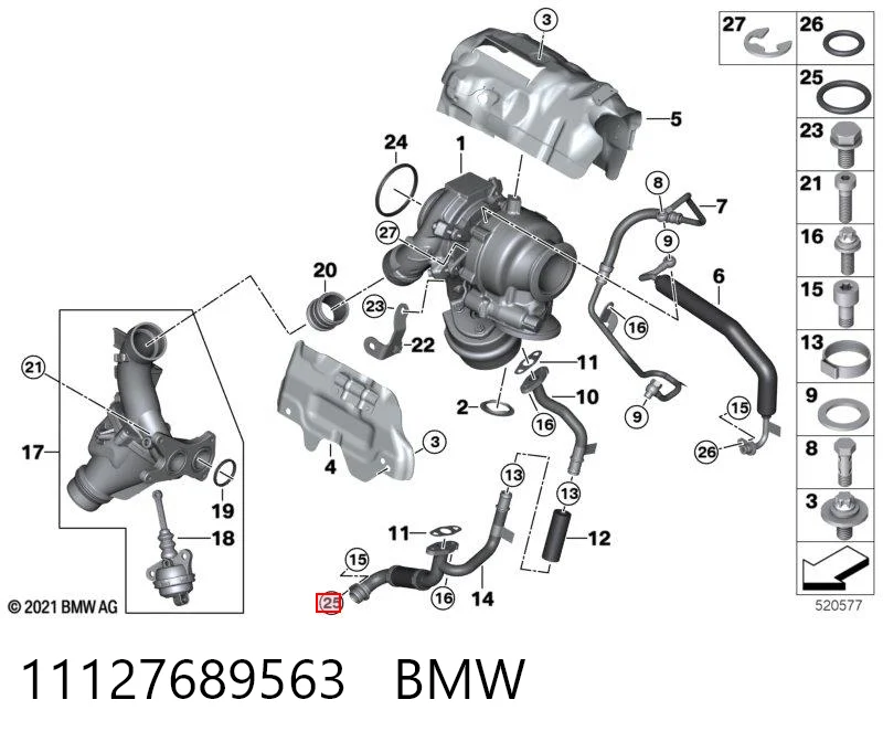 11127689563 BMW Vedante de mangueira de derivação de óleo de turbina