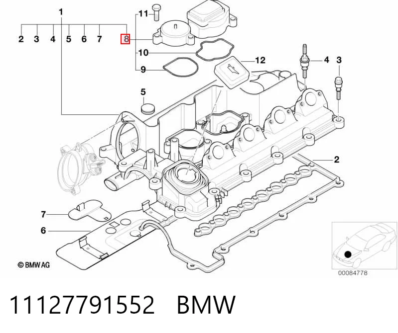 11127791552 BMW Válvula PCV de ventilação dos gases de cárter