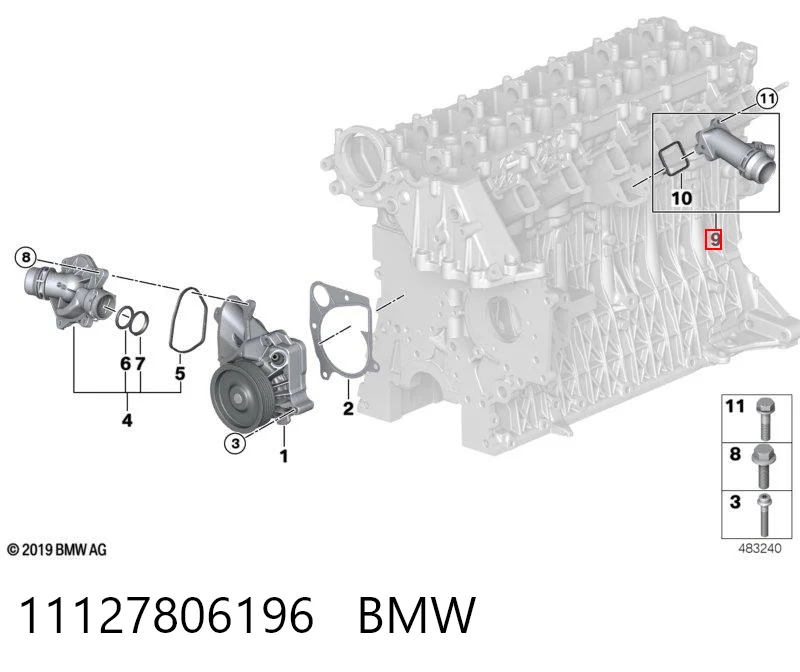 11127806196 BMW Flange do sistema de esfriamento (união em T)