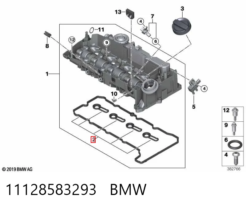 11128583293 BMW Vedante da tampa de válvulas de motor, kit