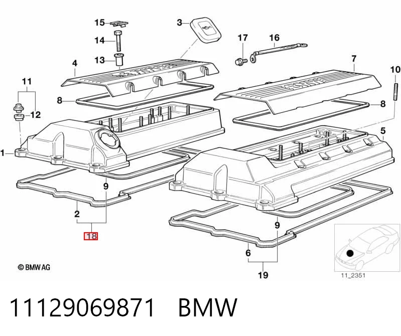 11129069871 BMW Vedante da tampa de válvulas de motor, kit direito