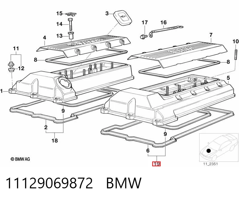 11129069872 BMW Vedante da tampa de válvulas de motor, kit esquerdo