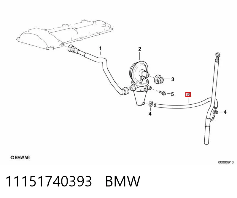 11151740393 BMW Cano derivado de ventilação de cárter (de separador de óleo)