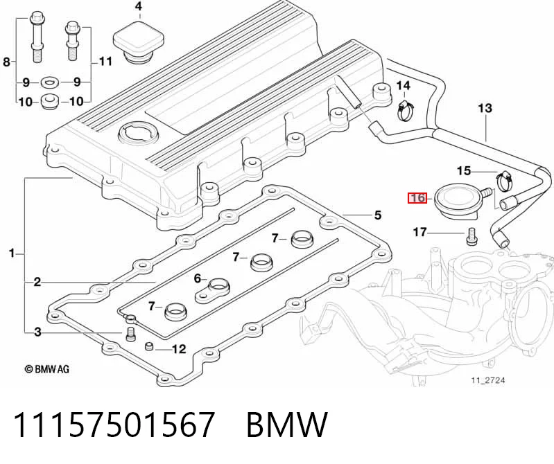 11157501567 BMW Válvula PCV de ventilação dos gases de cárter