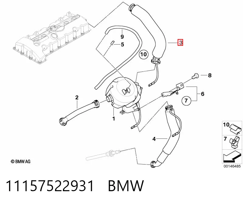 11157522931 BMW Cano derivado de ventilação de cárter (de separador de óleo)