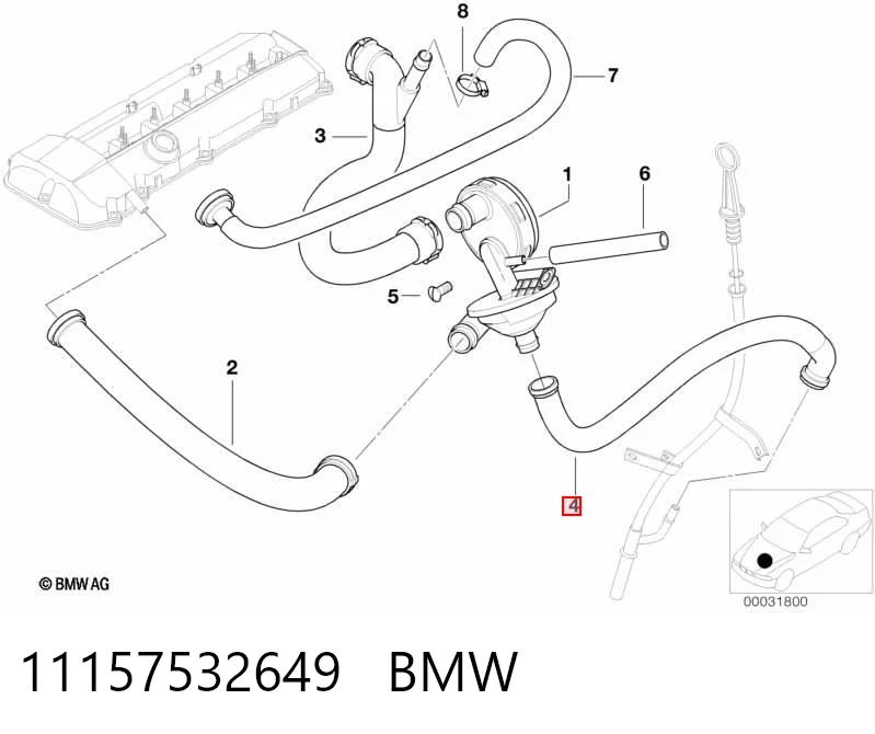 11157532649 BMW Cano derivado de ventilação de cárter (de separador de óleo)