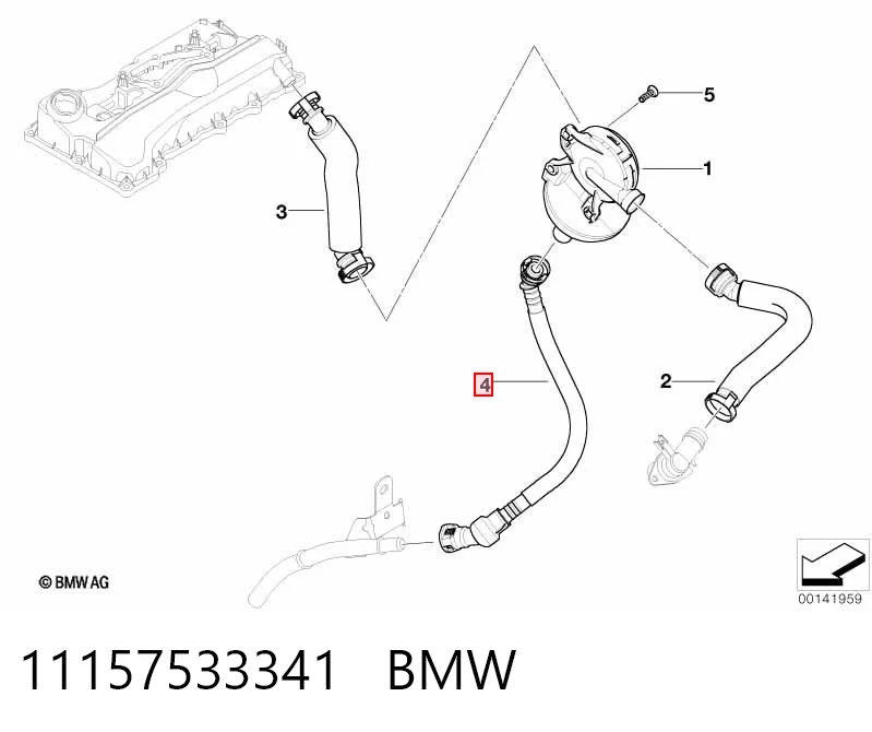 11157533341 BMW Cano derivado de ventilação de cárter (de separador de óleo)