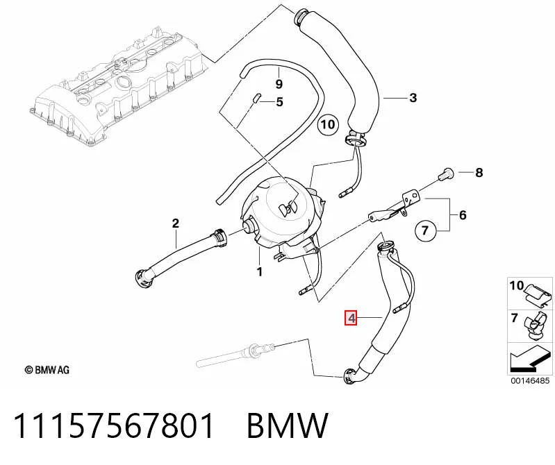 11157567801 BMW Cano derivado de ventilação de cárter (de separador de óleo)