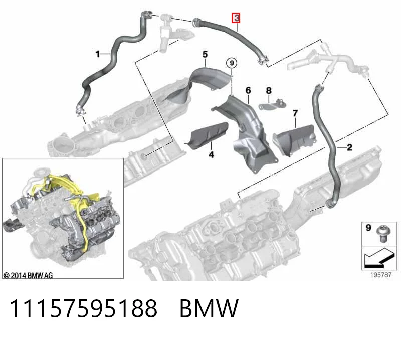 11157595188 BMW Cano derivado de ventilação de cárter (de separador de óleo)