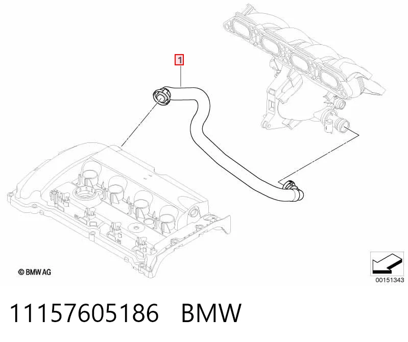 11157605186 BMW Cano derivado de ventilação de cárter (de separador de óleo)