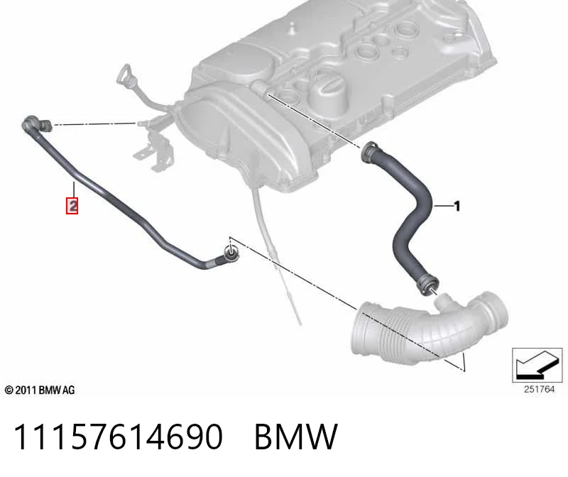 11157614690 BMW Cano derivado de ventilação de cárter (de separador de óleo)