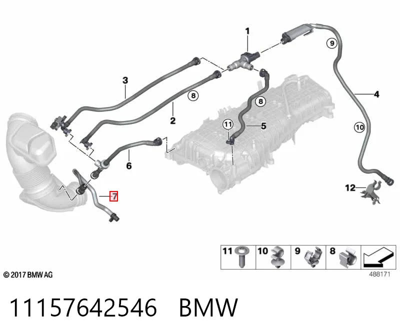 11157642546 BMW Cano derivado de ventilação de cárter (de separador de óleo)