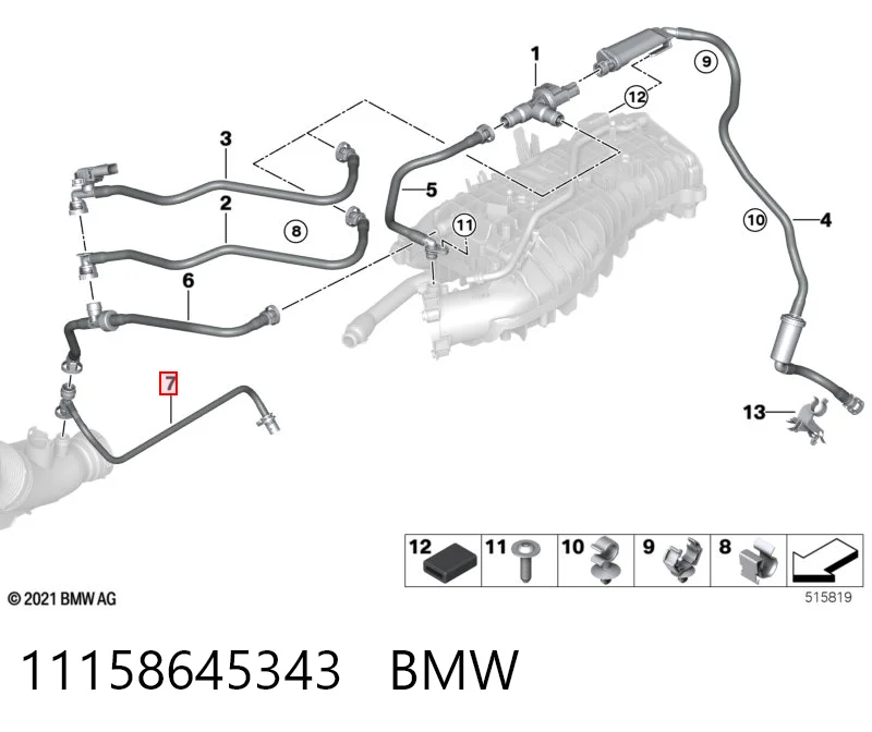 11158645343 BMW Cano derivado de ventilação de cárter (de separador de óleo)